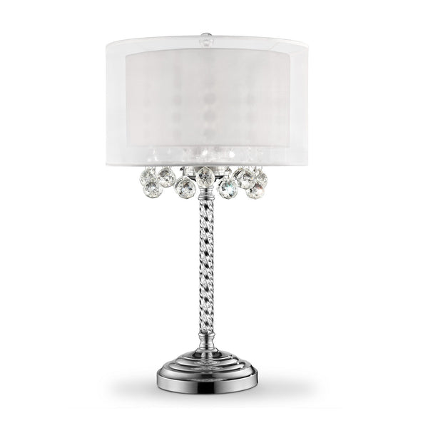 Homeroots Chic Silver Tall Table Lamp With Crystal Accents And Silver Shade   468669
