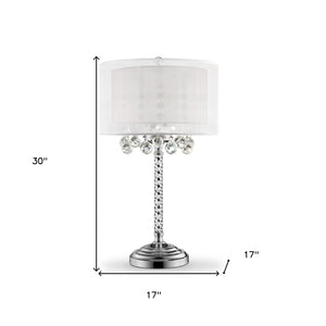 Homeroots Chic Silver Tall Table Lamp With Crystal Accents And Silver Shade   468669