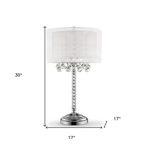 Homeroots Chic Silver Tall Table Lamp With Crystal Accents And Silver Shade   468669