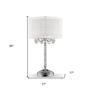 HomeRoots 30" Silver Table Lamp with Faux Crystal Swirl, White Drum Shade - Glamorous Accent for Modern Spaces 468669
