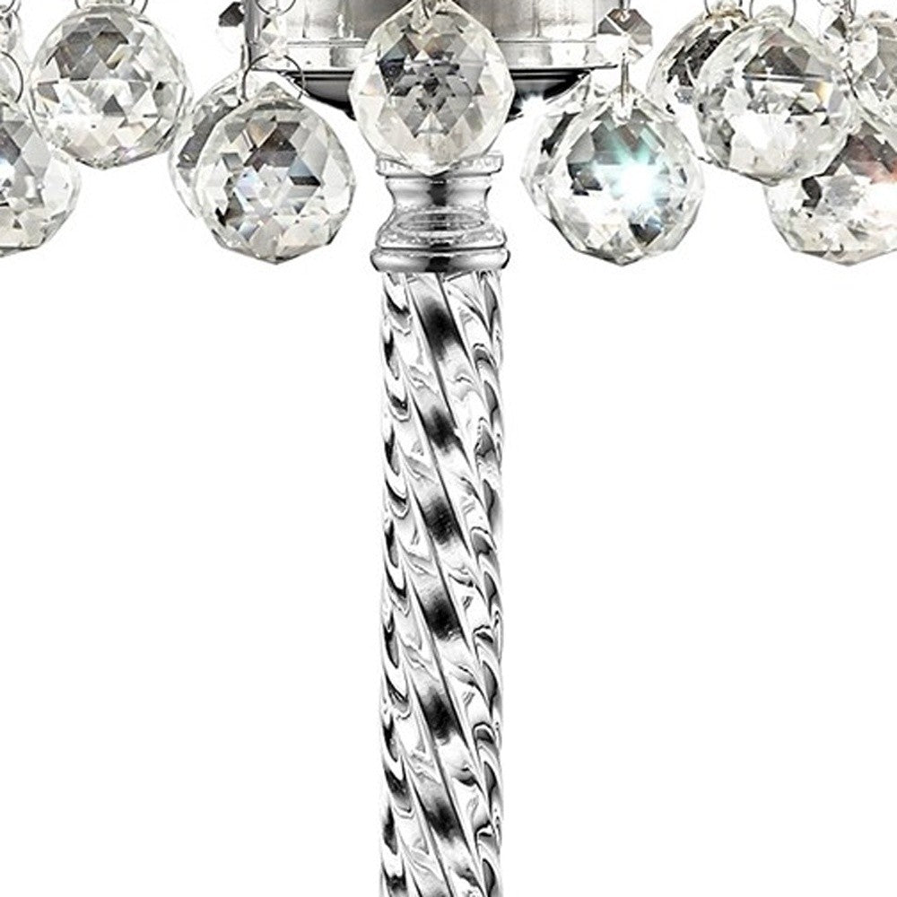 Homeroots Chic Silver Tall Table Lamp With Crystal Accents And Silver Shade   468669