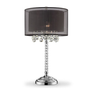Homeroots Contempo Silver Table Lamp With Black Shade And Crystal Accents   468670