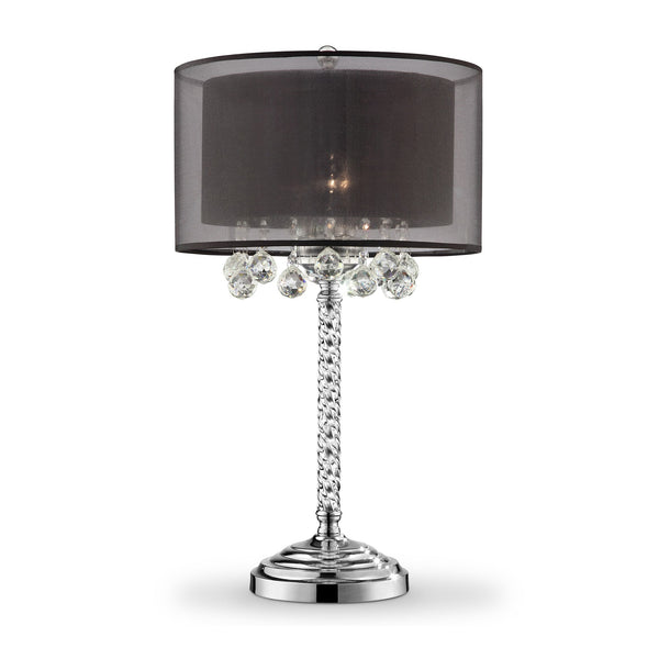 Homeroots Contempo Silver Table Lamp With Black Shade And Crystal Accents   468670