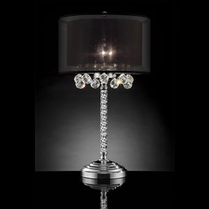 Homeroots Contempo Silver Table Lamp With Black Shade And Crystal Accents   468670