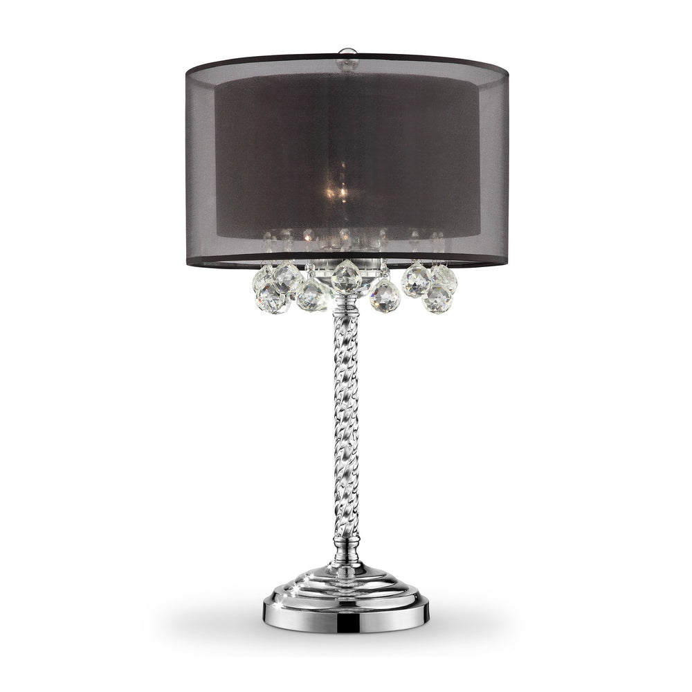 Homeroots Contempo Silver Table Lamp With Black Shade And Crystal Accents   468670