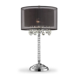 Homeroots Contempo Silver Table Lamp With Black Shade And Crystal Accents   468670