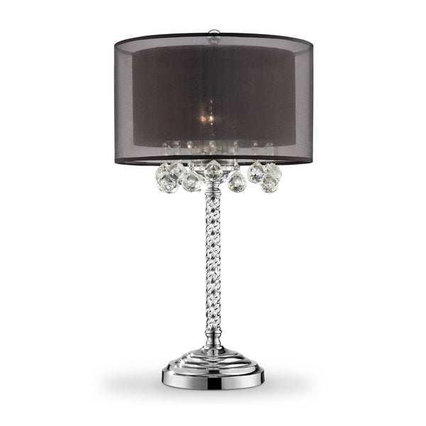 Homeroots Contempo Silver Table Lamp With Black Shade And Crystal Accents   468670