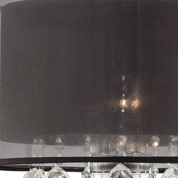 Homeroots Contempo Silver Table Lamp With Black Shade And Crystal Accents   468670