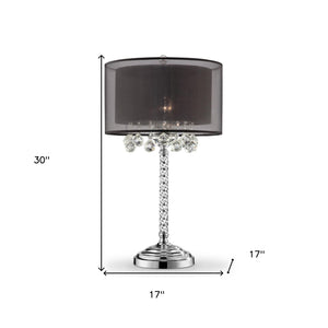 Homeroots Contempo Silver Table Lamp With Black Shade And Crystal Accents   468670