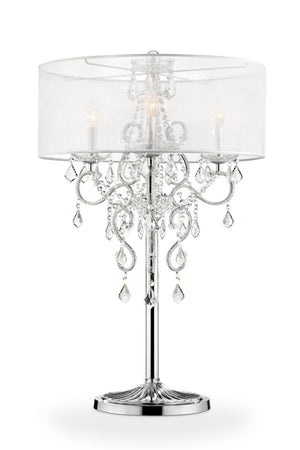 HomeRoots Glam Silver Faux Crystal Accent Table Lamp - Modern Elegance with Translucent Shade for Any Room 468671
