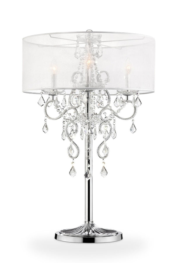 HomeRoots Glam Silver Faux Crystal Accent Table Lamp - Modern Elegance with Translucent Shade for Any Room 468671