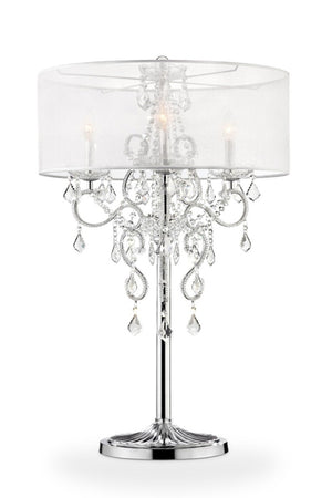 HomeRoots Glam Silver Faux Crystal Accent Table Lamp - Modern Elegance with Translucent Shade for Any Room 468671