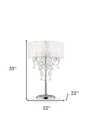 HomeRoots Glam Silver Faux Crystal Accent Table Lamp - Modern Elegance with Translucent Shade for Any Room 468671