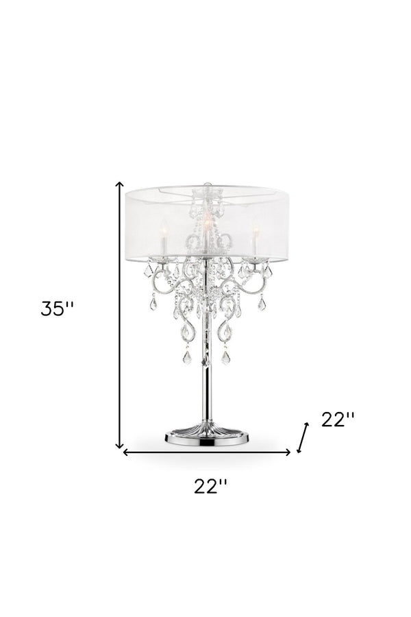 HomeRoots Glam Silver Faux Crystal Accent Table Lamp - Modern Elegance with Translucent Shade for Any Room 468671