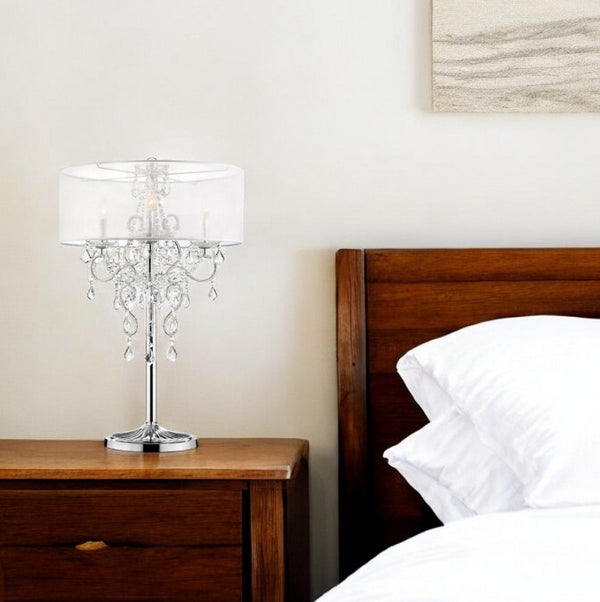 HomeRoots Glam Silver Faux Crystal Accent Table Lamp - Modern Elegance with Translucent Shade for Any Room 468671