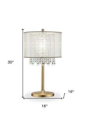 Homeroots 30" Gold Metal Novelty Bedside With White Drum Shade   468672