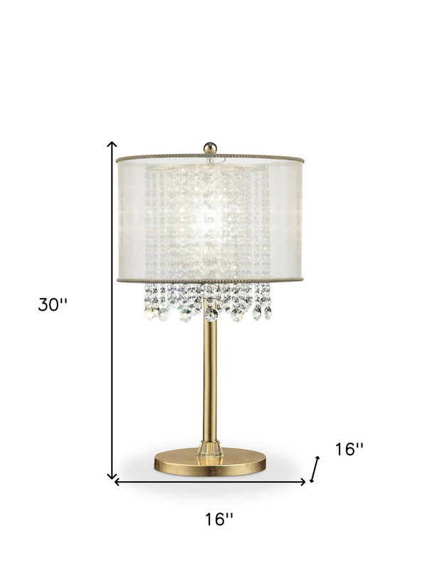 Homeroots 30" Gold Metal Novelty Bedside With White Drum Shade   468672