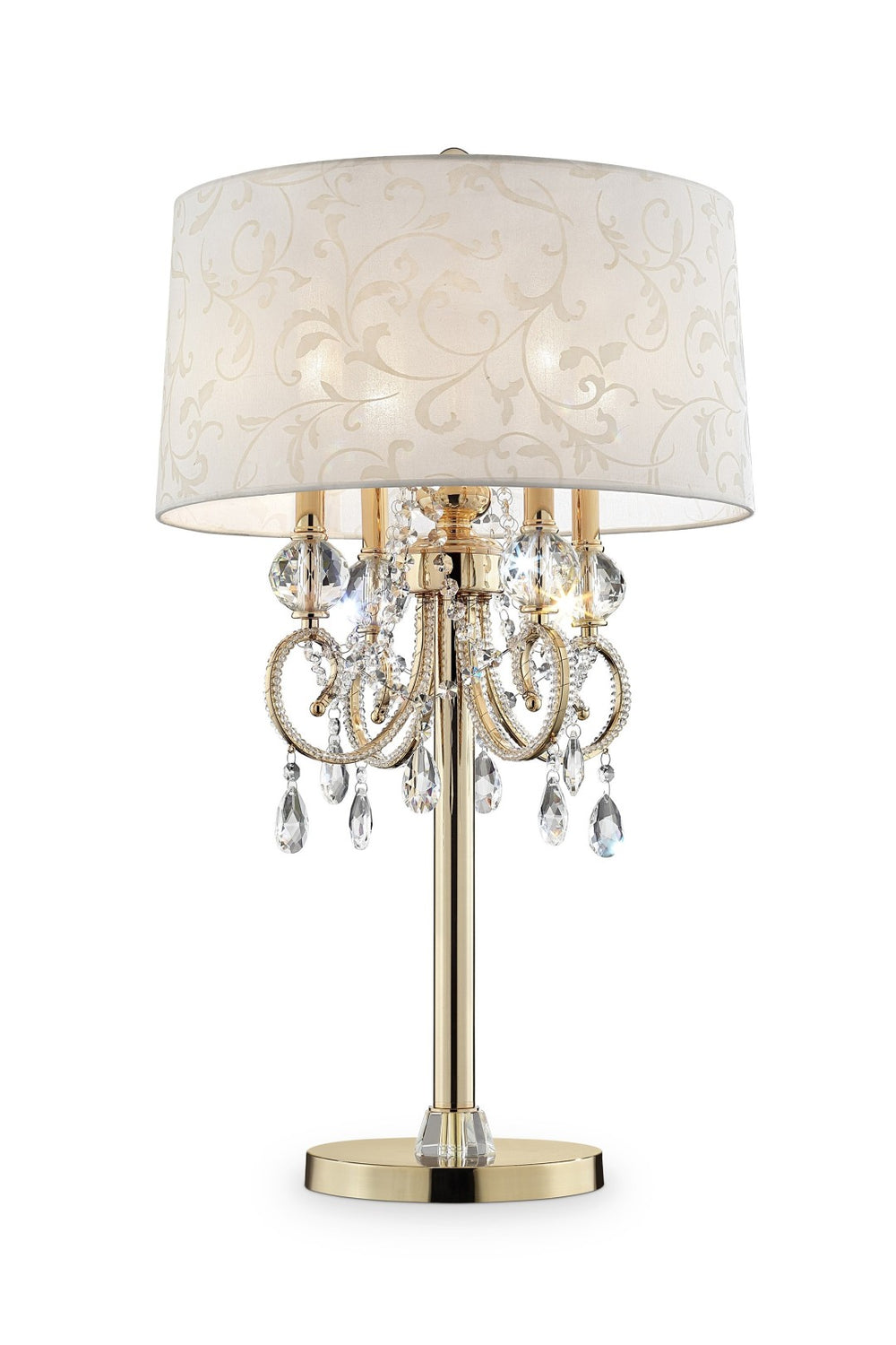 HomeRoots 33" Gold Metal Bedside Table Lamp - Elegant Four-Light Design with Luxe Shade for Cozy Ambiance 468673