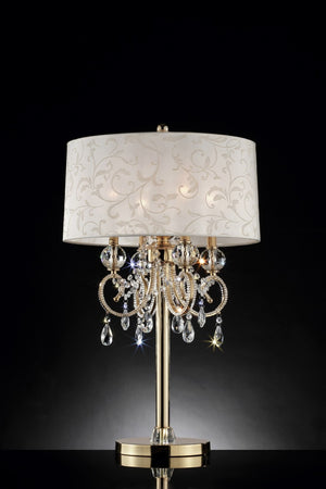HomeRoots 33" Gold Metal Bedside Table Lamp - Elegant Four-Light Design with Luxe Shade for Cozy Ambiance 468673