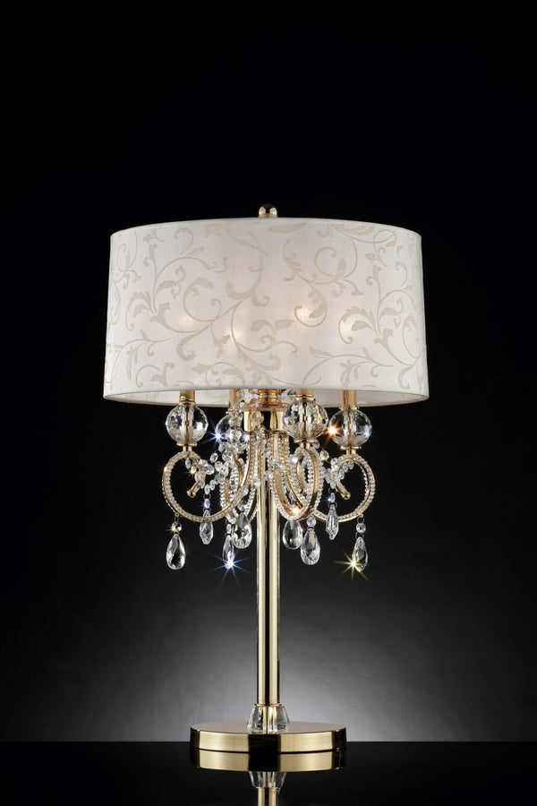 HomeRoots 33" Gold Metal Bedside Table Lamp - Elegant Four-Light Design with Luxe Shade for Cozy Ambiance 468673