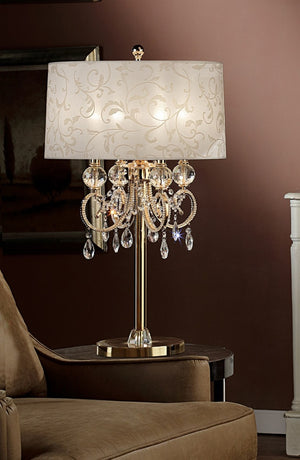 HomeRoots 33" Gold Metal Bedside Table Lamp - Elegant Four-Light Design with Luxe Shade for Cozy Ambiance 468673