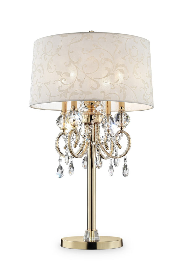 HomeRoots 33" Gold Metal Bedside Table Lamp - Elegant Four-Light Design with Luxe Shade for Cozy Ambiance 468673