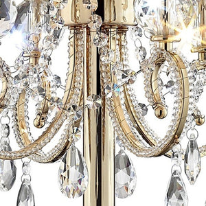 HomeRoots 33" Gold Metal Bedside Table Lamp - Elegant Four-Light Design with Luxe Shade for Cozy Ambiance 468673