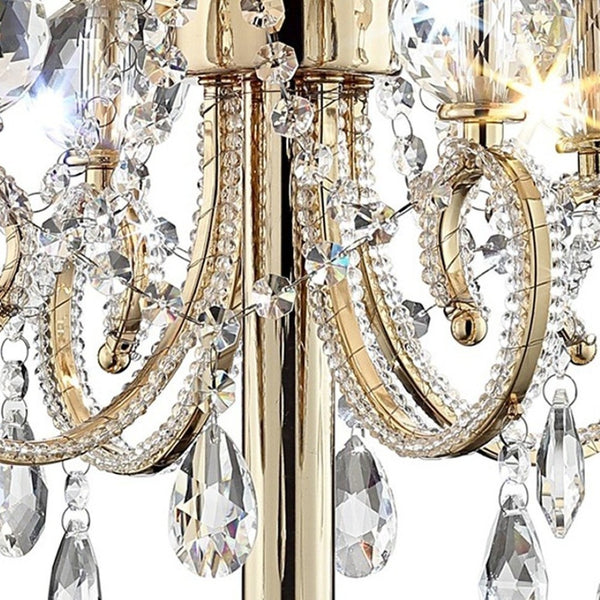 HomeRoots 33" Gold Metal Bedside Table Lamp - Elegant Four-Light Design with Luxe Shade for Cozy Ambiance 468673