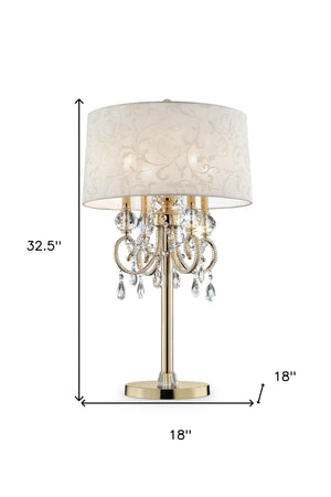 HomeRoots 33" Gold Metal Bedside Table Lamp - Elegant Four-Light Design with Luxe Shade for Cozy Ambiance 468673