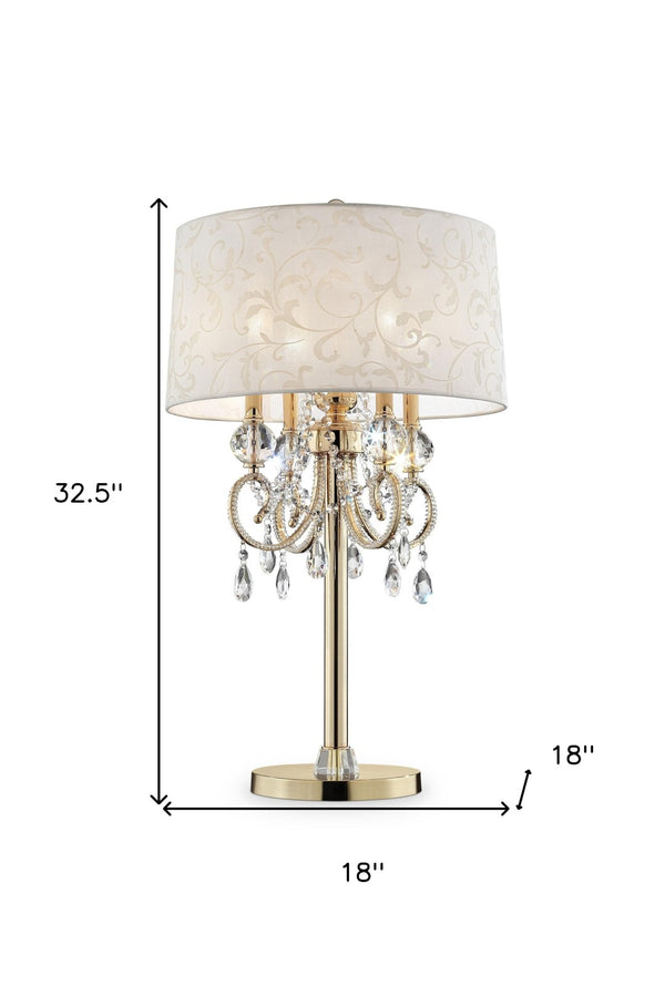 HomeRoots 33" Gold Metal Bedside Table Lamp - Elegant Four-Light Design with Luxe Shade for Cozy Ambiance 468673