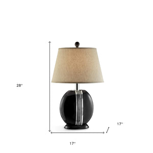 Homeroots Black Polyresin Lamp With Beige Fabric Shade   468676