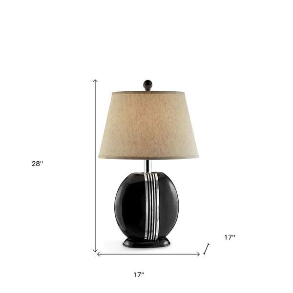 Homeroots Black Polyresin Lamp With Beige Fabric Shade   468676