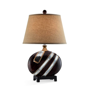 Homeroots Dark Brown Polyresin Lamp With Beige Fabric Shade   468677