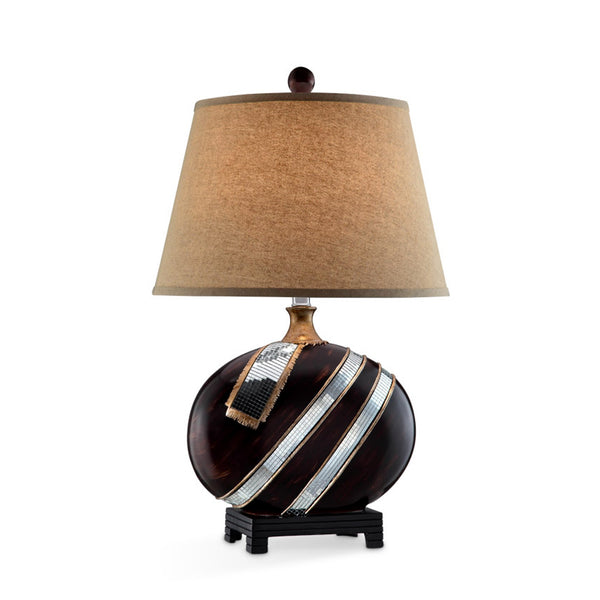 Homeroots Dark Brown Polyresin Lamp With Beige Fabric Shade   468677