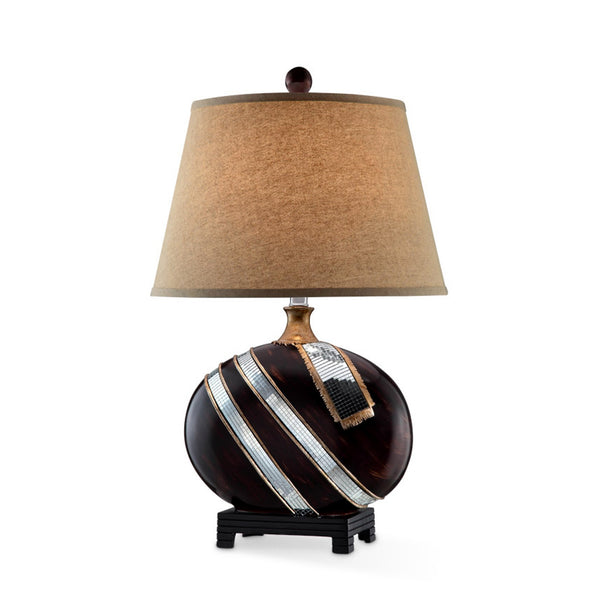 Homeroots Dark Brown Polyresin Lamp With Beige Fabric Shade   468677