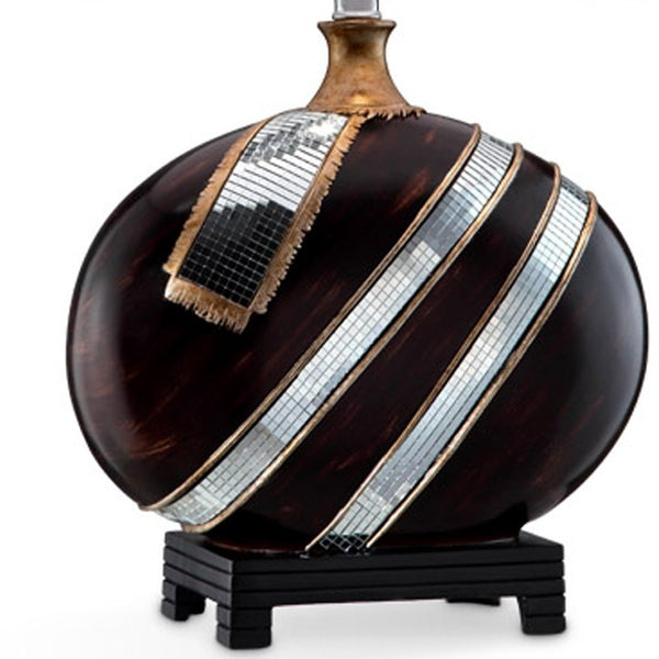 Homeroots Dark Brown Polyresin Lamp With Beige Fabric Shade   468677