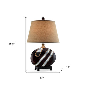 Homeroots Dark Brown Polyresin Lamp With Beige Fabric Shade   468677