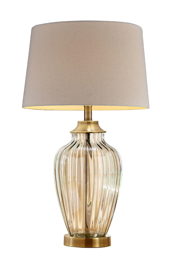 HomeRoots 29" Elegant Bronze Metal Bedside Lamp with Tan Shade - Warm Glow for Cozy Spaces and Reading 468679