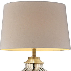 HomeRoots 29" Elegant Bronze Metal Bedside Lamp with Tan Shade - Warm Glow for Cozy Spaces and Reading 468679