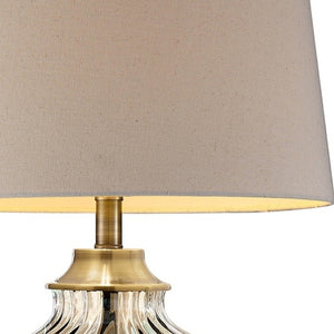 HomeRoots 29" Elegant Bronze Metal Bedside Lamp with Tan Shade - Warm Glow for Cozy Spaces and Reading 468679