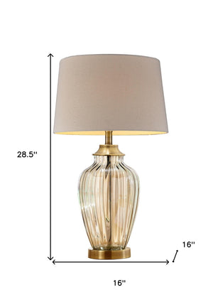 HomeRoots 29" Elegant Bronze Metal Bedside Lamp with Tan Shade - Warm Glow for Cozy Spaces and Reading 468679