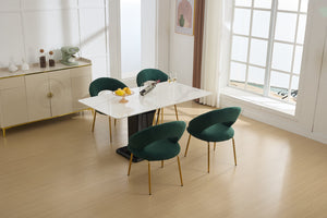 English Elm 061-Set Of 1 Plush Teddy Fabric Dining Chair With Ergonomic Backrest And Gold Legs For Modern Spaces W527P255488