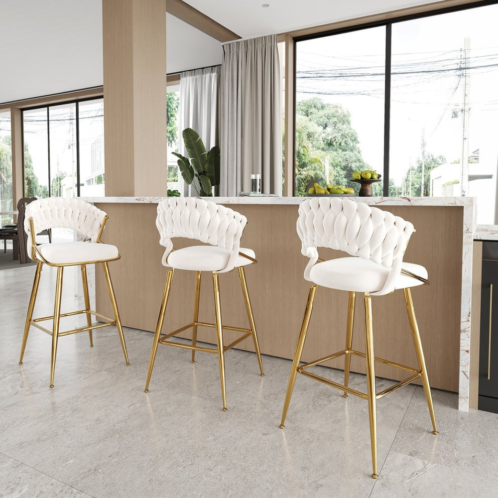 English Elm Counter Height Stools Set of 2 Mid-century Metal Legs Ergonomic Kitchen Island Seating Beige T3623P430873
