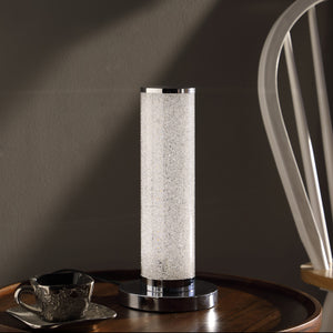 Homeroots 13” Stunning Modern Table Lamp With White Sand Crystal And Steel Base For Dazzling Home Decor   468726