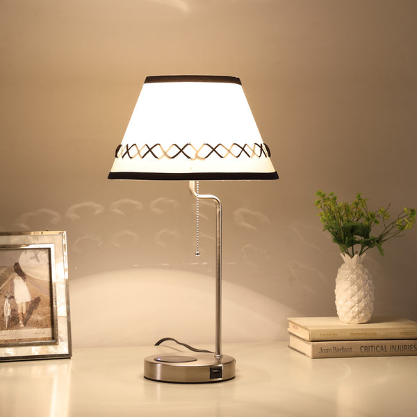 Homeroots 20" Silver Bedside Table Lamp With Off White Empire Shade  Metal 468727