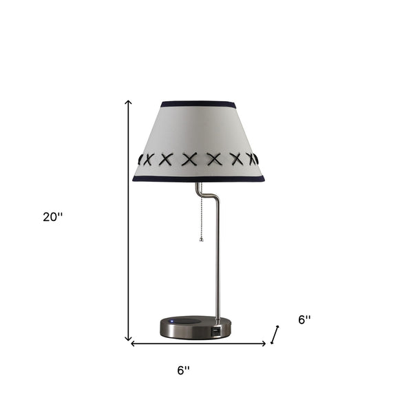 Homeroots 20" Silver Bedside Table Lamp With Off White Empire Shade  Metal 468727