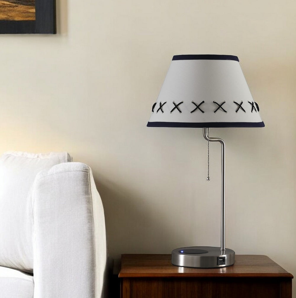 Homeroots 20" Silver Bedside Table Lamp With Off White Empire Shade  Metal 468727