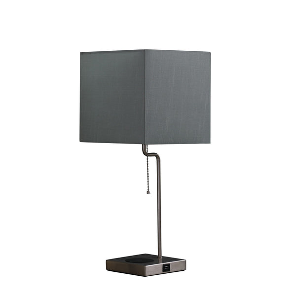 Homeroots 22" Gray Bedside Table Lamp With Gray Square Shade  Metal 468728