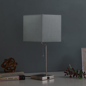 Homeroots 22" Gray Bedside Table Lamp With Gray Square Shade  Metal 468728