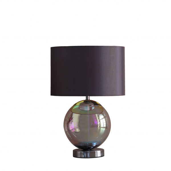 Homeroots 19" Iridescent Glass Globe Table Lamp With Gray Classic Drum Shade   468730